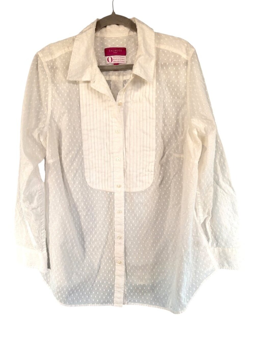 Talbots 18 W The Oprah Magazine Collection White Textured Pin Tuck Button Front